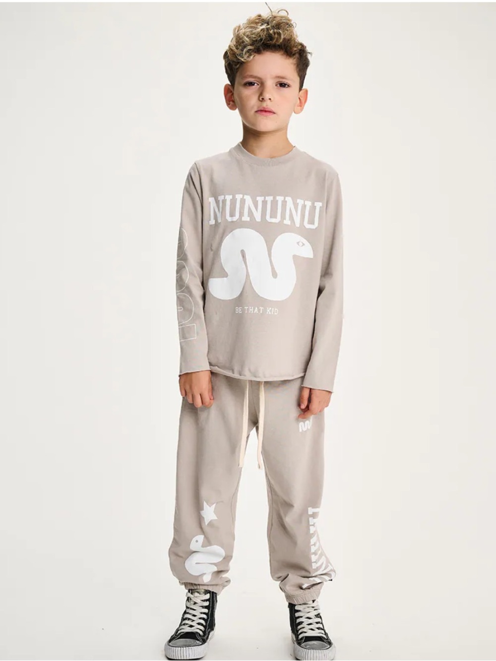 nununu Beige Crewneck Sweatshirt with Logo Tag